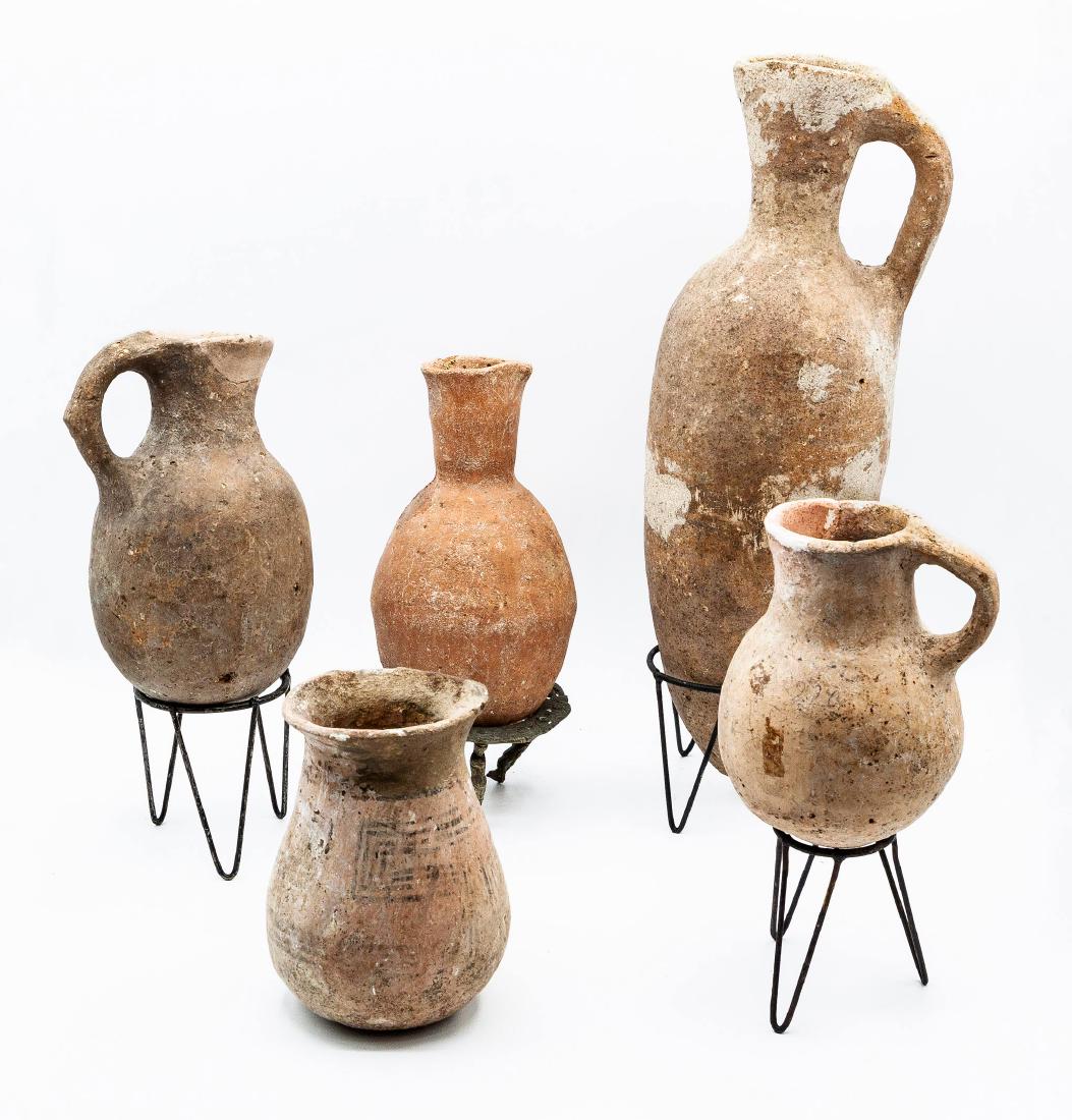 Five Holy Land Terracotta Juglets, 1st-2nd Millennium: Five Holy Land Terracotta Juglets, 1st-2nd Millennium BCE Provenance: The estate of Prof. Victor Deutsch.