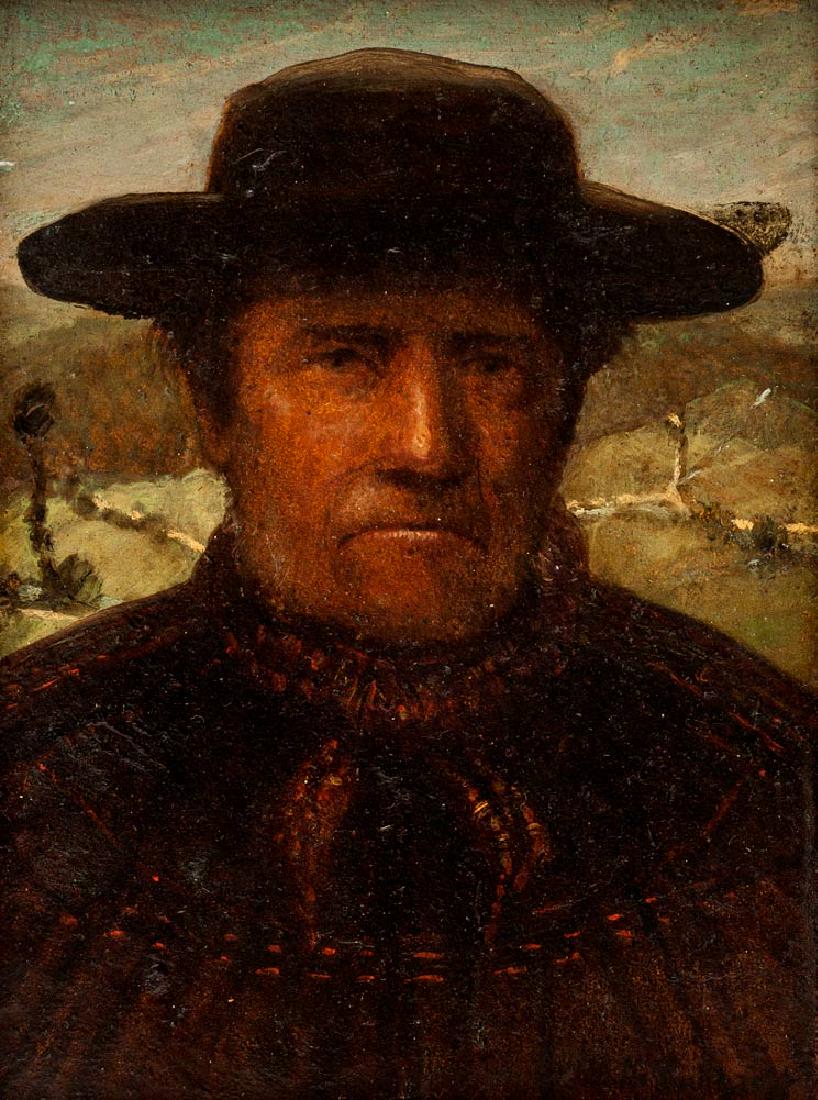 Attributed to Max Klinger, Portrait: Attributed to Max Klinger, Portrait Technique: Oil on cardboard Signature: Illegibly signed (lower right) 25 x 19 cm Condition: Good Provenance: The estate of Nathan Marks. By descent to his daughter