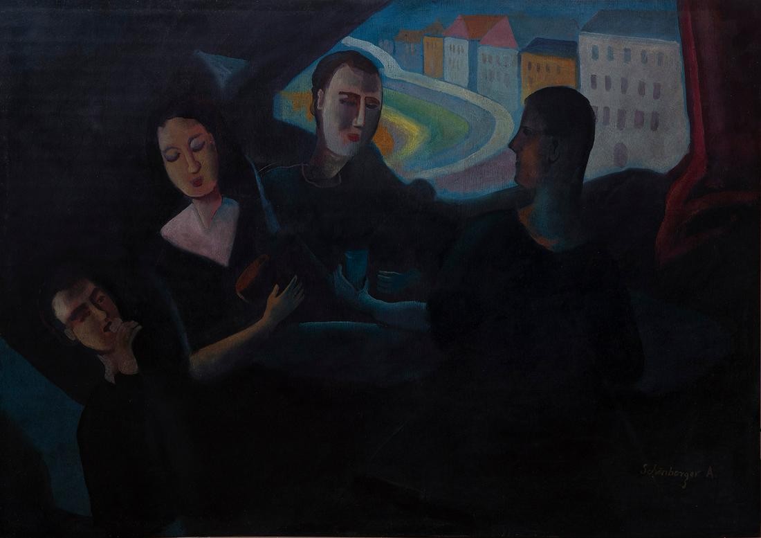 Armand Schonberger, At the Bar (Attrib.): Armand Schonberger, At the Bar Oil on board Signed (lower right). 54 X 76 cm Condition: For a detailed condition report, please contact us at info@hammers