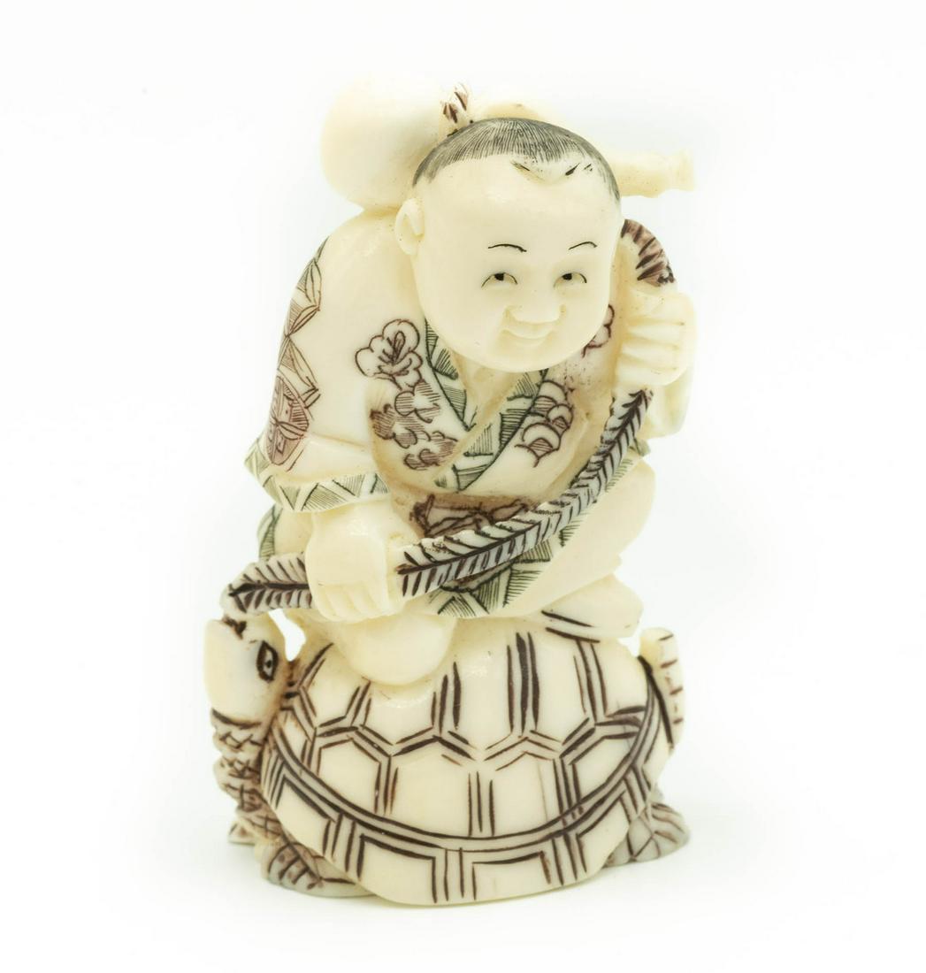 A Large Carved Netsuke of an Noh Actor, ca 1920: A Large Carved Netsuke of an Noh Actor, ca 1920 Finely painted. Signed on the bottom. Height : 6.3 cm