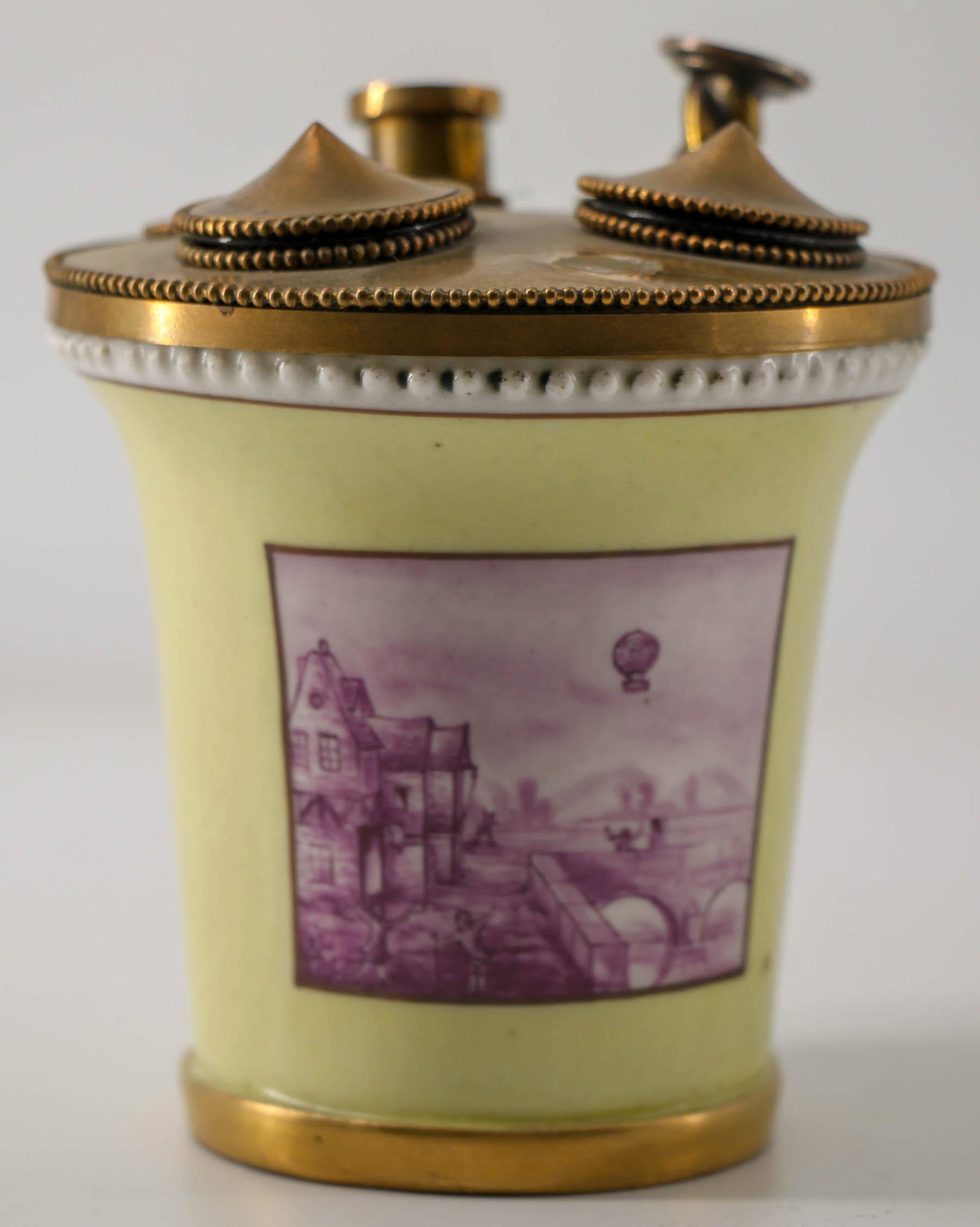 A Rare Sevres Porcelain Inkwell With Bronze Mounts,: A Rare Sevres Porcelain Inkwell With Bronze Mounts, France, 19th Century Marked (on the underside). Height: 13 cm