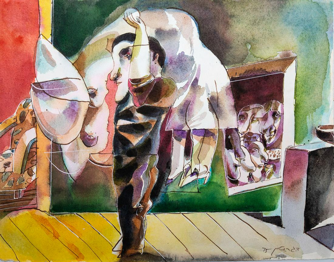 David Gerstein, Circus: David Gerstein, Circus Watercolor on paper 1975 Signed and dated 75 (lower right). 25 x 32 cm Condition: For a detailed condition report, please contact us at info@hammersite.com