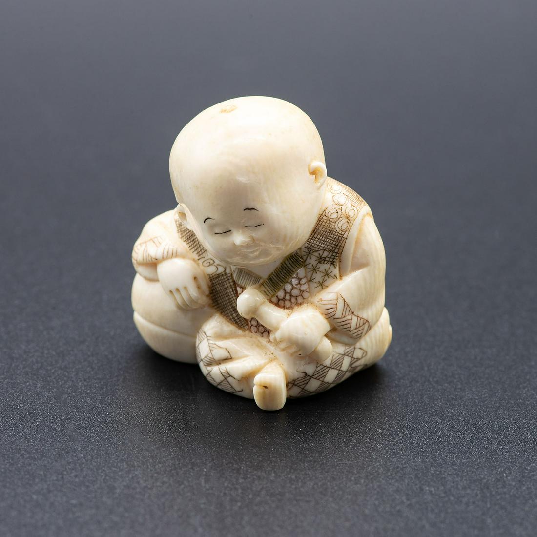 A Charming Carved Netsuke of Bodhisattva, Japan, Late: A Charming Carved Netsuke of Bodhisattva, Japan, Late Meiji Period, Early 20th Century Signed (on the underside). Height: 4.3 cm Condition: For a detailed condition report, please contact us at info@h