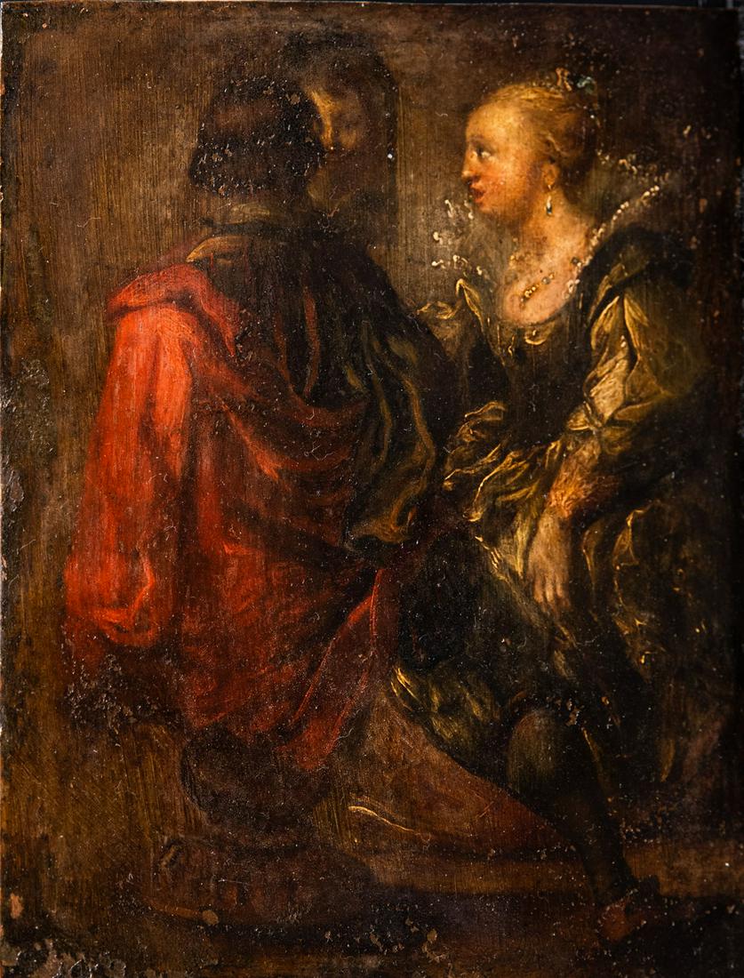 Flemish School 17th Century, Couple: Flemish School 17th Century, Couple Oil on a copper plate 16.3 x 13.3 cm Provenance: Estate of Isidor Kaiser, Copenhagen-Hamburg. Condition: For a detailed condition report, please contact us at