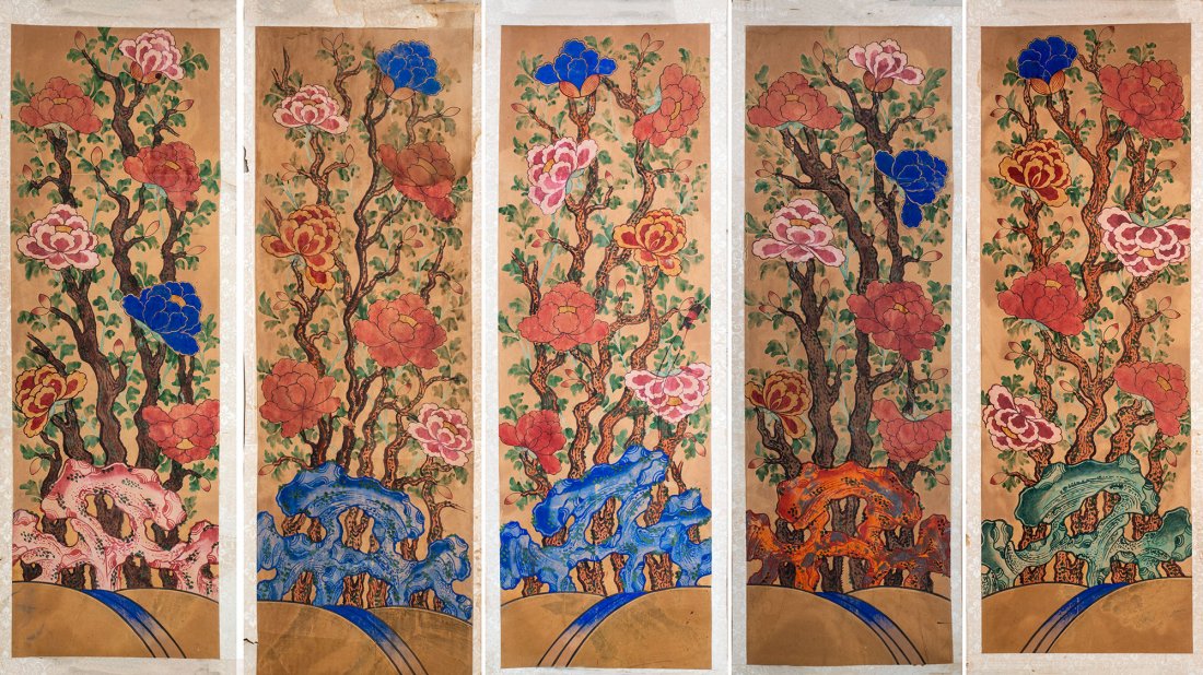 Eight Chinese Hand Drawn Panels: Eight Chinese Hand Drawn PanelsWatercolor on thick paper124 x 44 cmNotes: Some panels repeat in colors and design so they do not appear in the image).