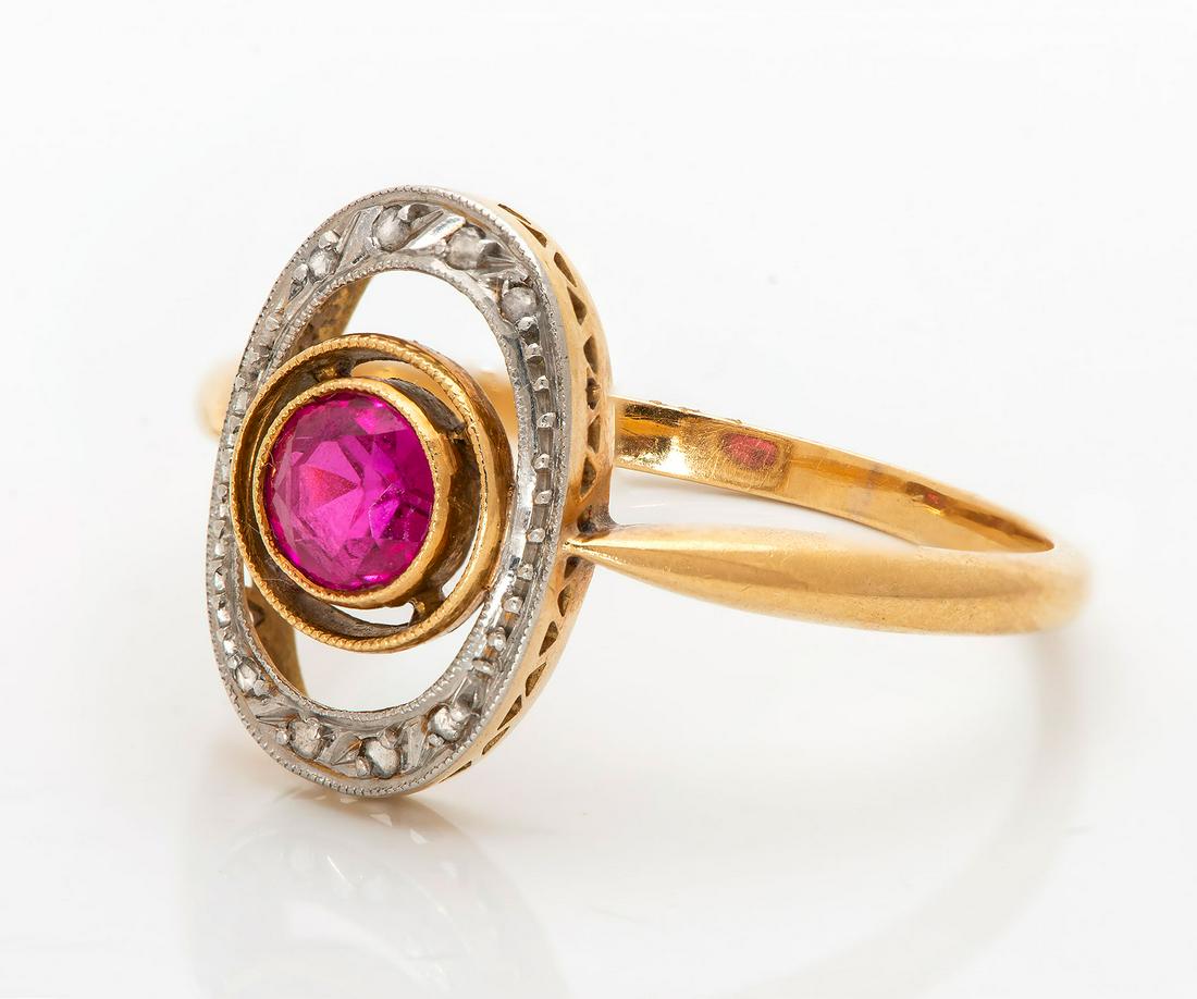 An Art Deco 18K Gold Diamond and Spinel Ring (1 of 2)
