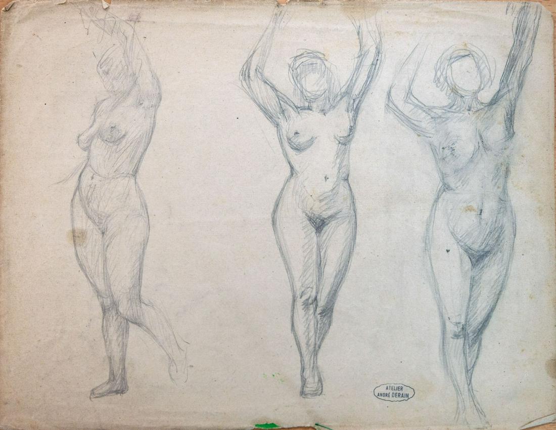 Andre Derain (1880-1954), Nude Study: Andre Derain (1880-1954), Nude Study Pencil on paper Stamped by the atelier Derain (lower right). 27 x 20.8 cm Condition: All clocks are sold AS IS. Working condition