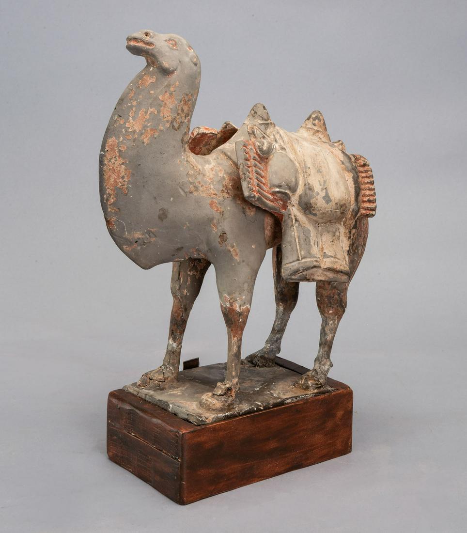 A Polychrome Terracotta Double Hump Camel Figurine, China, Tang Dynasty (1 of 3)