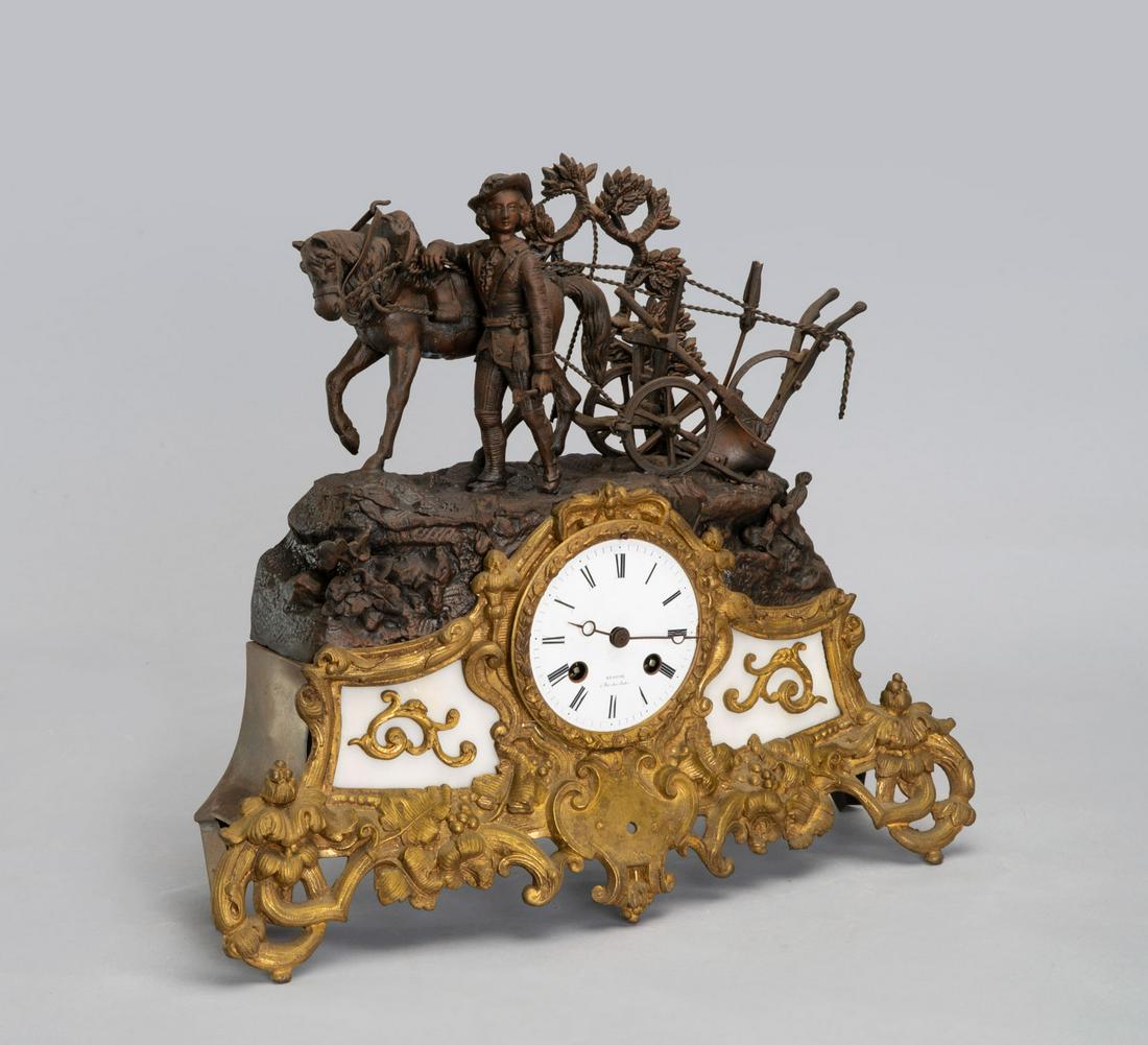 A Romantic White Metal Bronze and Parcel Gilt Mantel Clock, France, 19th Century (1 of 4)