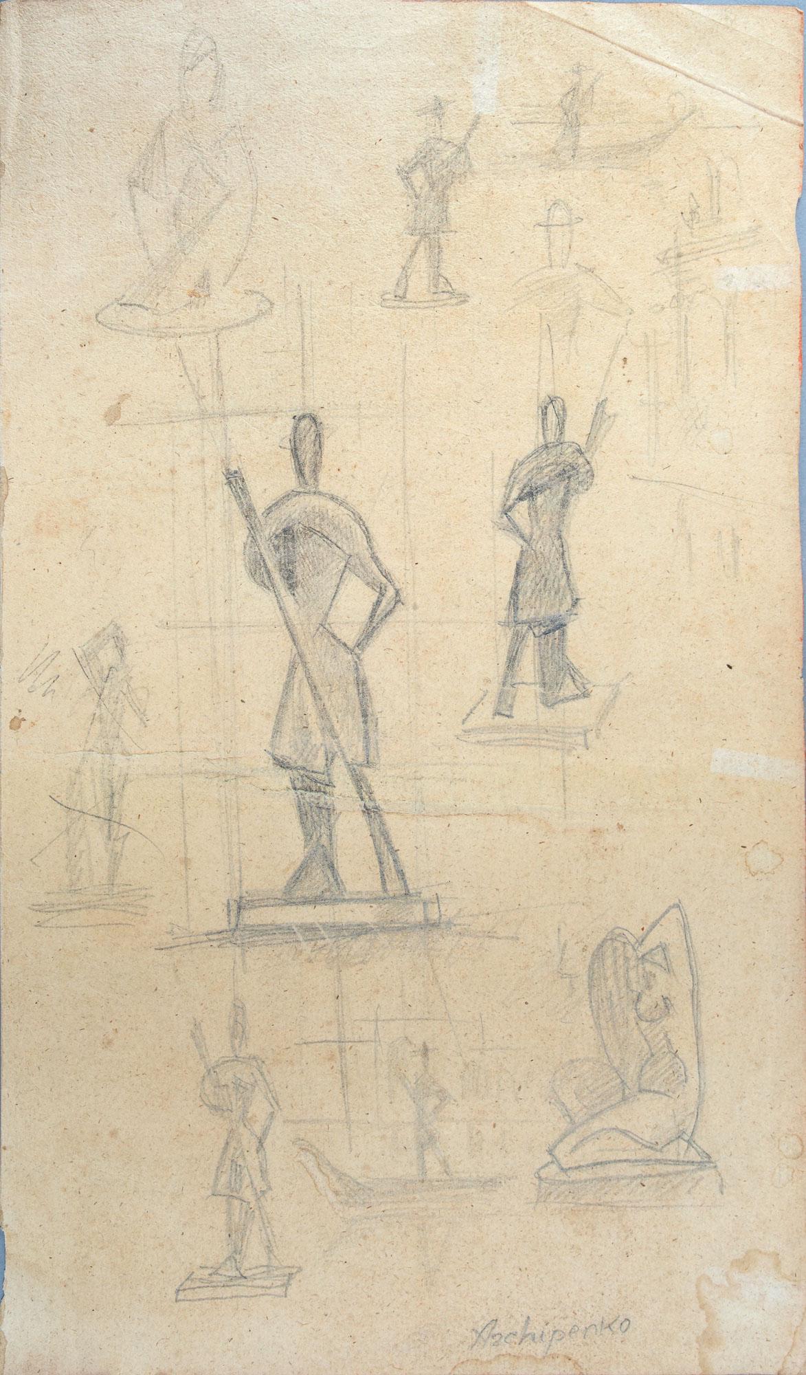 Alexander Archipenko (1887-1964), Sketches for Sculptures: Alexander Archipenko (1887-1964), Sketches for Sculptures Pencil on paper Signed (lower right). 35 x 21 cm Notes: Bears a butterfly watermarks and marked N30 4 on the reverse. <