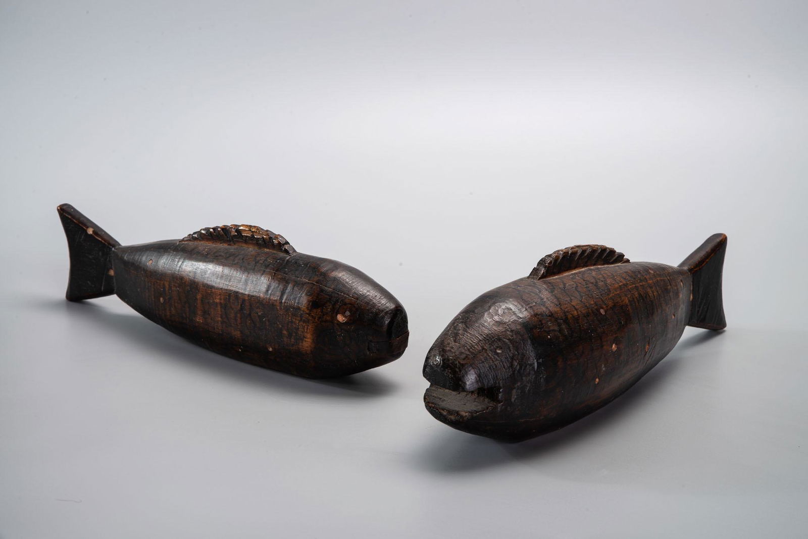 A Pair of Antique Hand Carved Wood Koi Good Fortune Fish, Japan or Korea, 19th Century (1 of 4)