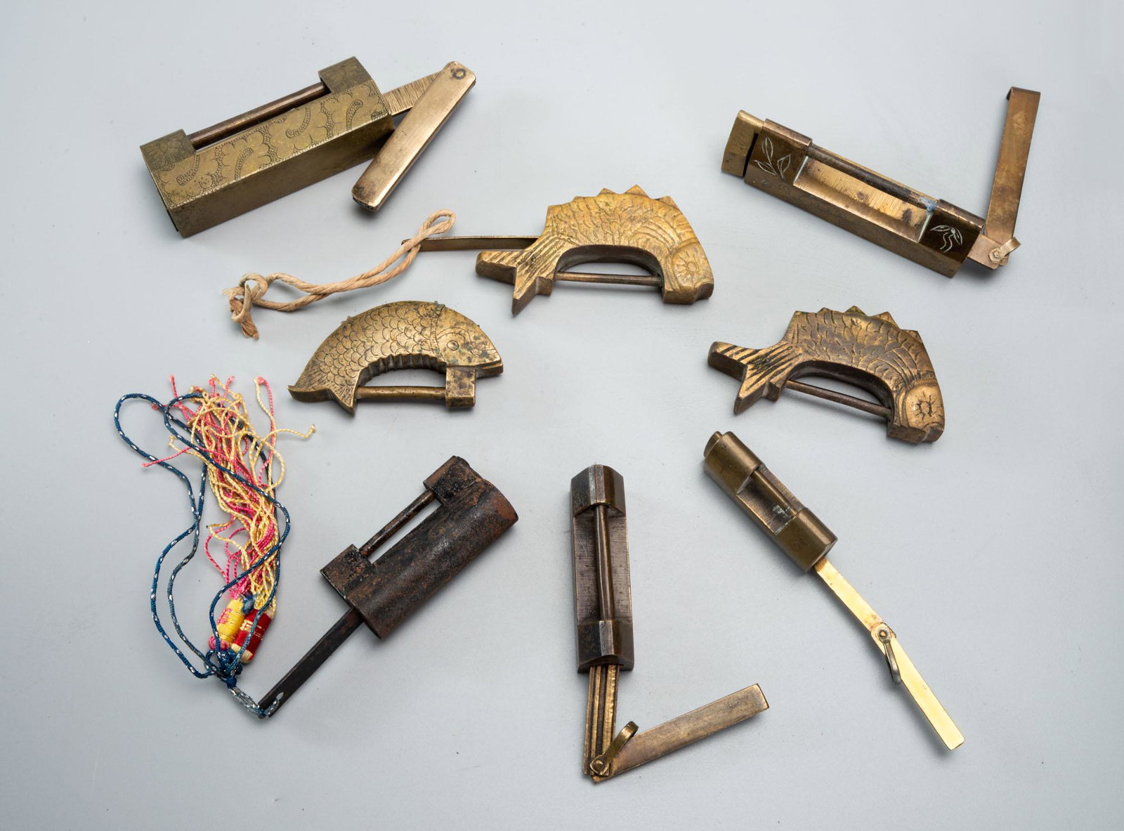Eight Bronze and Iron Locks, Korea, Late Joeson Dynasty: Eight Bronze and Iron Locks, Korea, Late Joeson Dynasty Length of largest: 8 cm Provenance: Estate of Ruth and Yehuda Horm. Condition: For a detailed condition report, please contact us at info@hamme