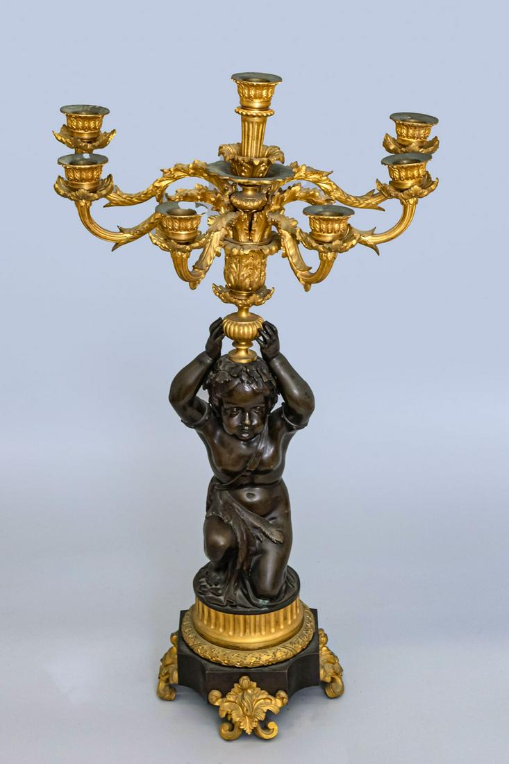 A Parcel Gilt Bronze Eight Light Candelabra, France, 19th Century (1 of 3)