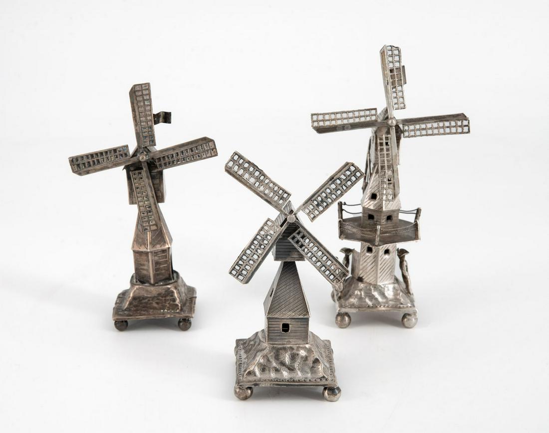 Three Antique Silver Windmill Shaped Spice Containers, The Netherlands (1 of 3)
