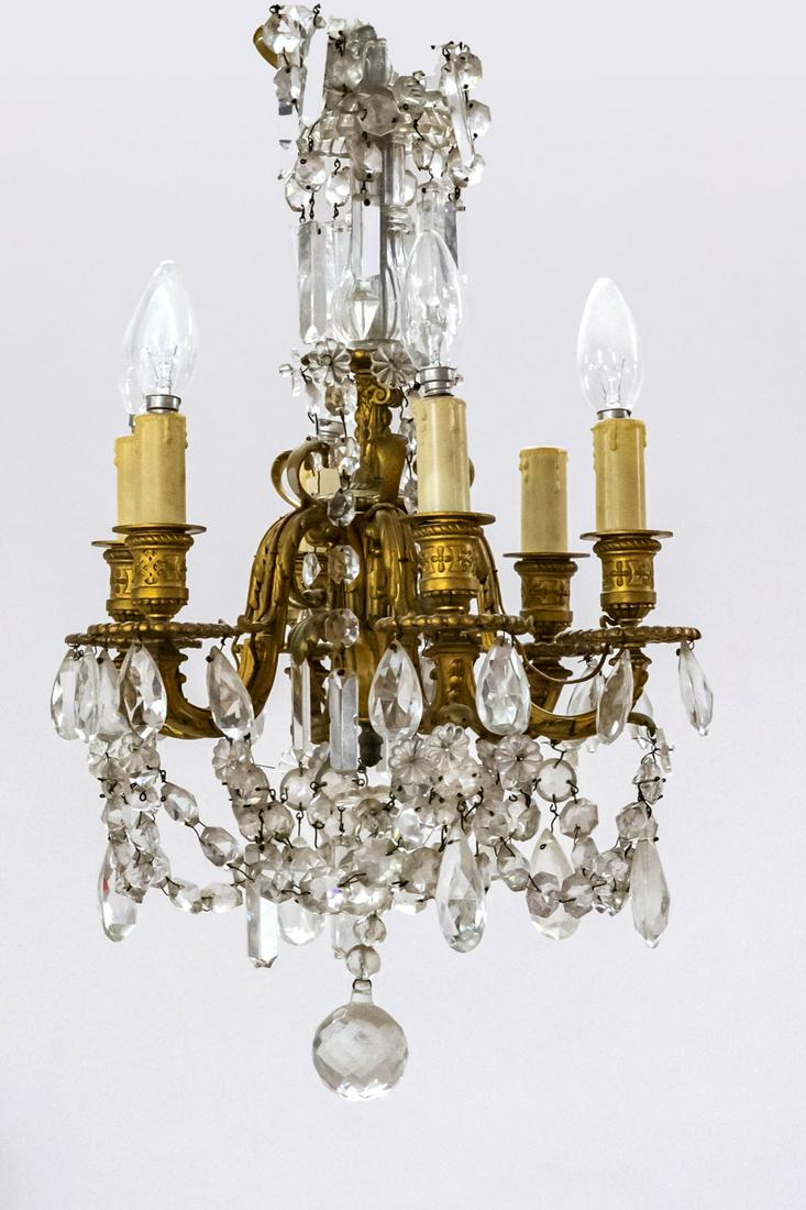 A Gilt Bronze and Crystal Six Lights Chandelier, France,  19th Century (1 of 1)