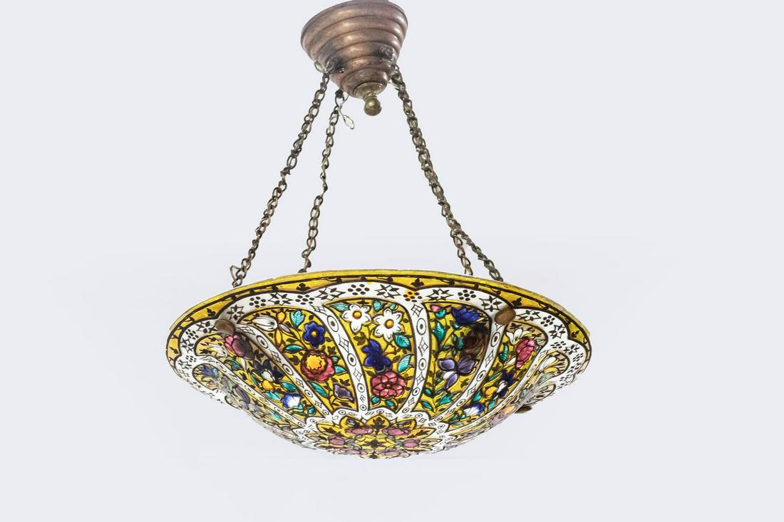 A Rare Early Art Nouveau Stained Glass Hanging Lamp, France, Late 19th Century (1 of 3)