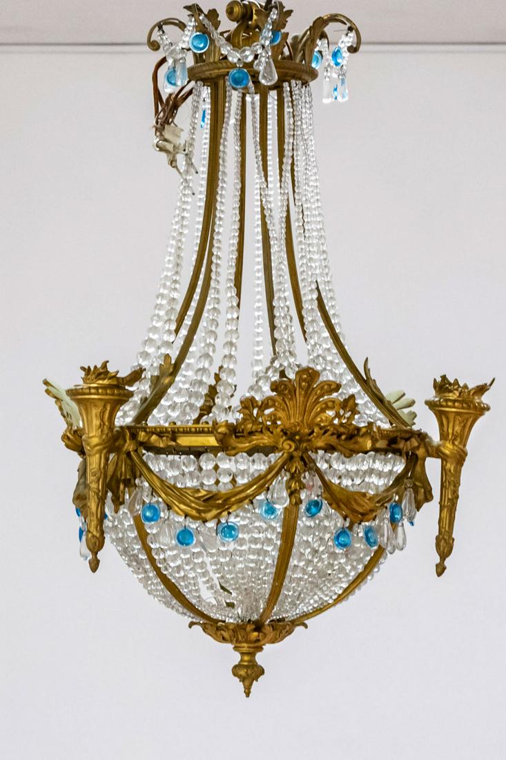 A Beautiful Gilt Bronze Drop Crystal Chandelier, France,  Late 19th Century (1 of 1)