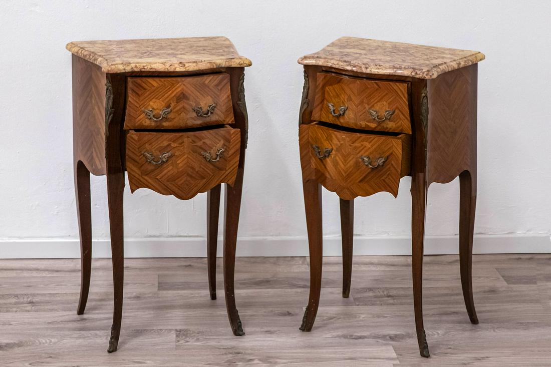 A Pair of Antique Wood and Marble Bedside Tables (1 of 5)