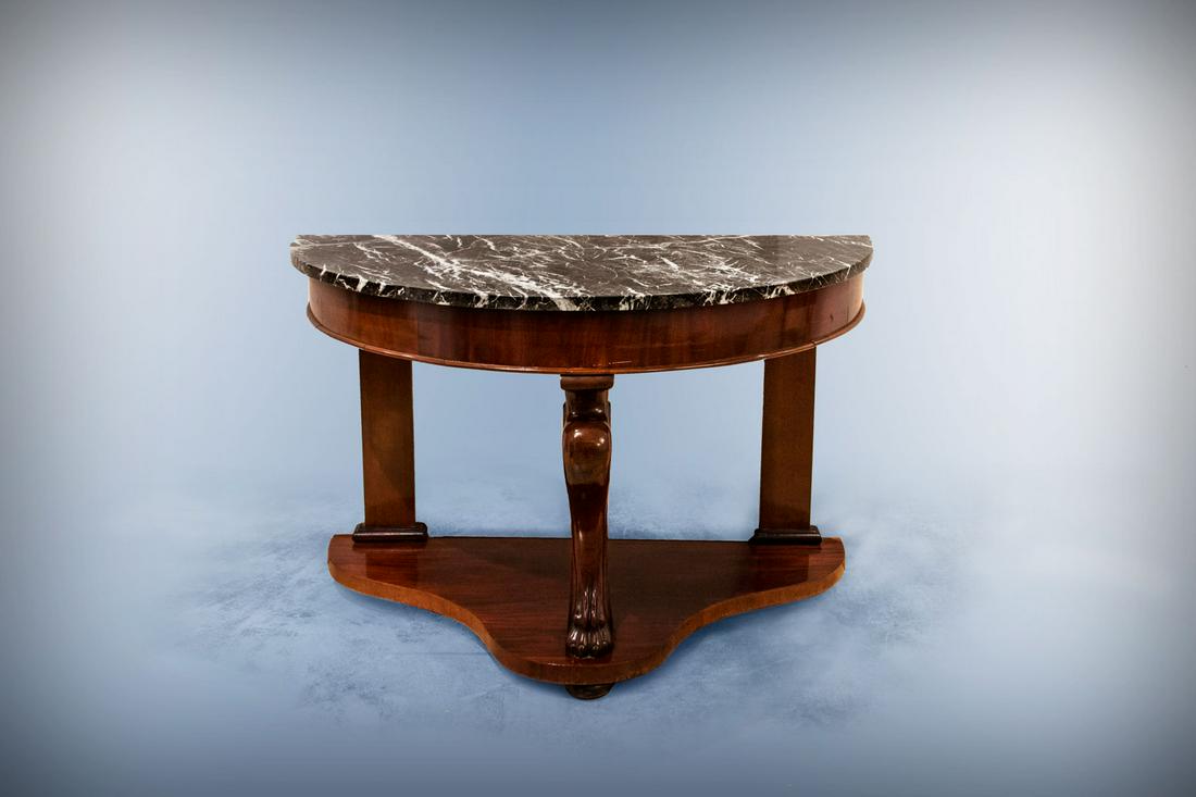 A Fine Charles X Mahogany and Marble Demi-Lune Console, France, 19th Century (1 of 3)