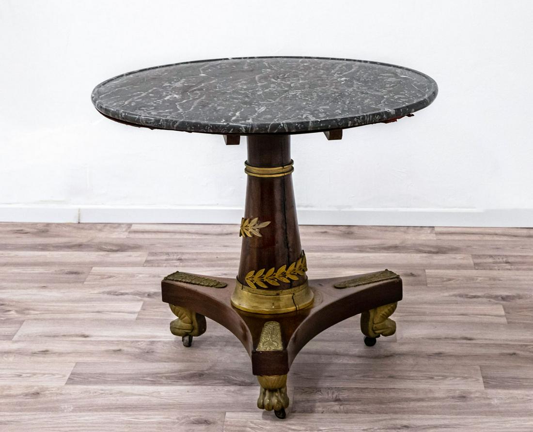 An Empire Mahogany and Marble Round Table, France, Mid 19th Century (1 of 4)