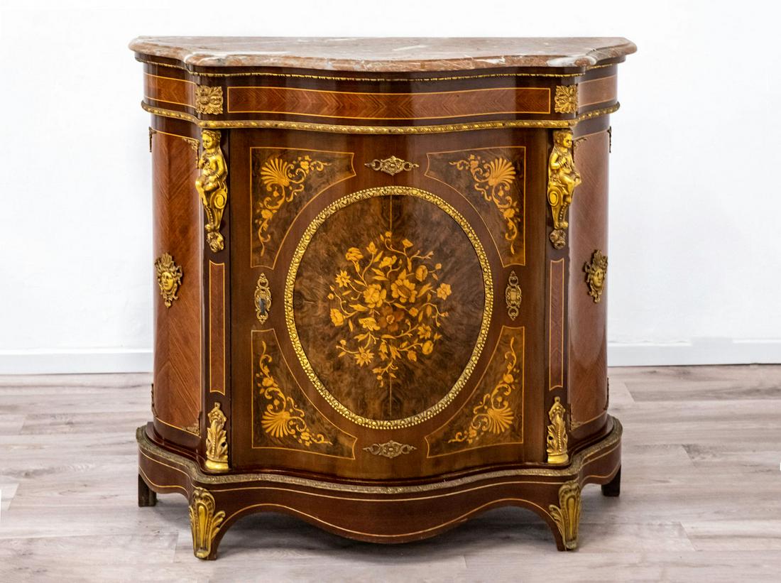 A Fine Louis XV Style Wood Ormolu and Marble Console Cabinet, France, Early 20th Century (1 of 4)