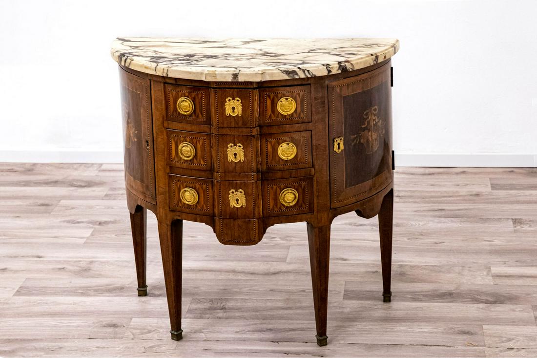 An Empire Wood and Marble Demi-Lune Commode, France, 19th Century (1 of 3)