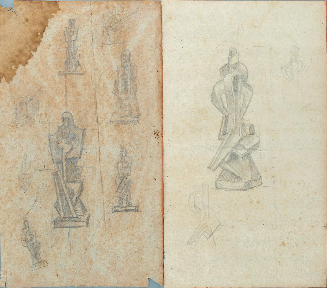 Alexander Archipenko (1884-1964), Two Drawings - Sketches for Sculptures: Alexander Archipenko (1884-1964), Two Drawings - Sketches for Sculptures Pencil on paper 35 x 21 cm;35 x 20 cm Provenance: The Eliezer Perel (1908-1994) collection. Mordechai Perel by dece