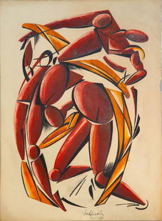 Alexander Archipenko (1887-1964), Figures in Red: Alexander Archipenko (1887-1964), Figures in Red Oil on paper 1913 Signed and dated 1913 (lower right). 44 x 32 cm Provenance: The Eliezer Perel (1908-1994) collection.Mordechai Perel by