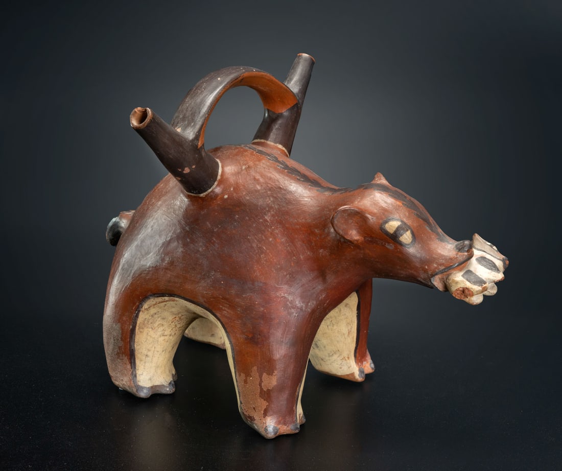 A Double Spout-and-Bridge Animal Effigy Vessel, Late Nasca, Peru, 300-600 CE (1 of 5)