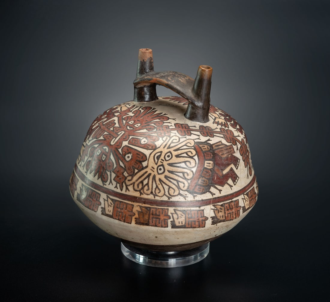 A Large Bottle with Depictions of the Anthropomorphic Mythical Being, Late Nasca, Peru, 300-600 CE (1 of 4)