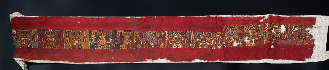 Decorated Bands with Frontal Figures Holding Staffs, Central/North-Central Coast, Peru, End of (1 of 2)