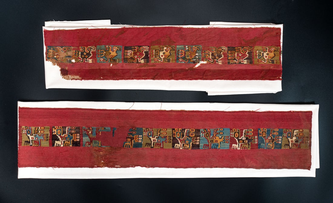 Two Decorated Band with Mythical Figures, Central/North-Central Coast, Peru, Middle Horizon, (1 of 2)