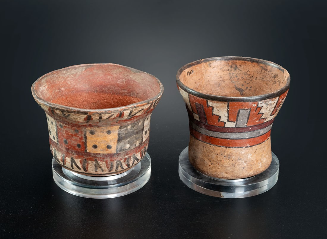 Two Bowls with Step-Volute and Stripped Motifs, Middle Nasca, Peru, 200-300 CE: Two Bowls with Step-Volute and Stripped Motifs, Middle Nasca, Peru, 200-300 CE 1. Height: 8.1 cm. Catalogue: 156, p. 156 (
