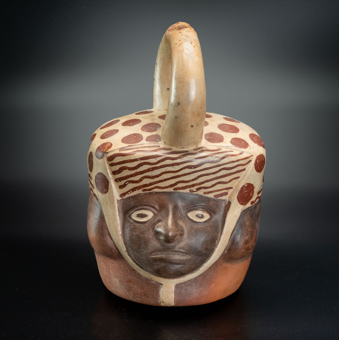 A Stirrup-Spout Bottle: Portrait Vessel, Early Moche, Peru, 100-450 CE (1 of 5)
