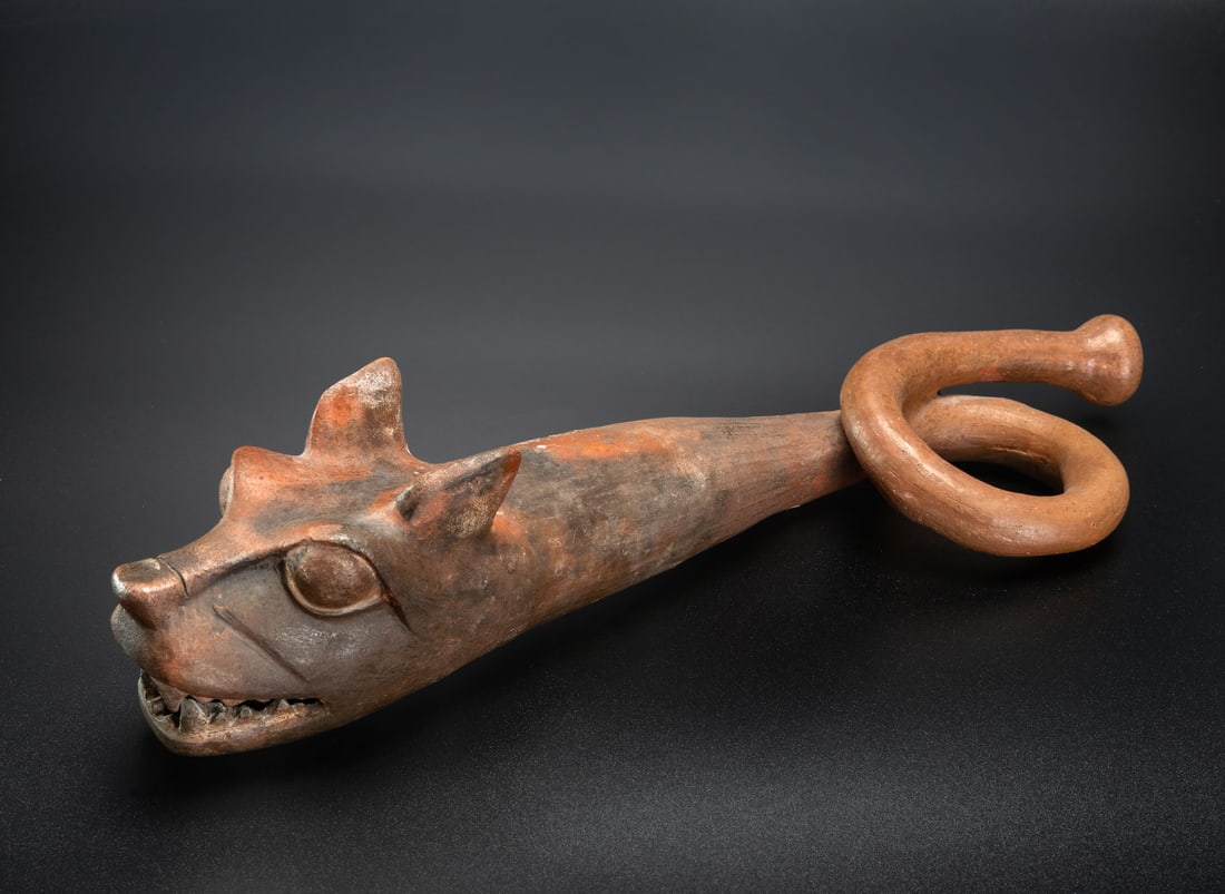 A Coiled Trumpet: Mythical Animal Effigy, Early Moche, Peru, 100-450 CE (1 of 5)