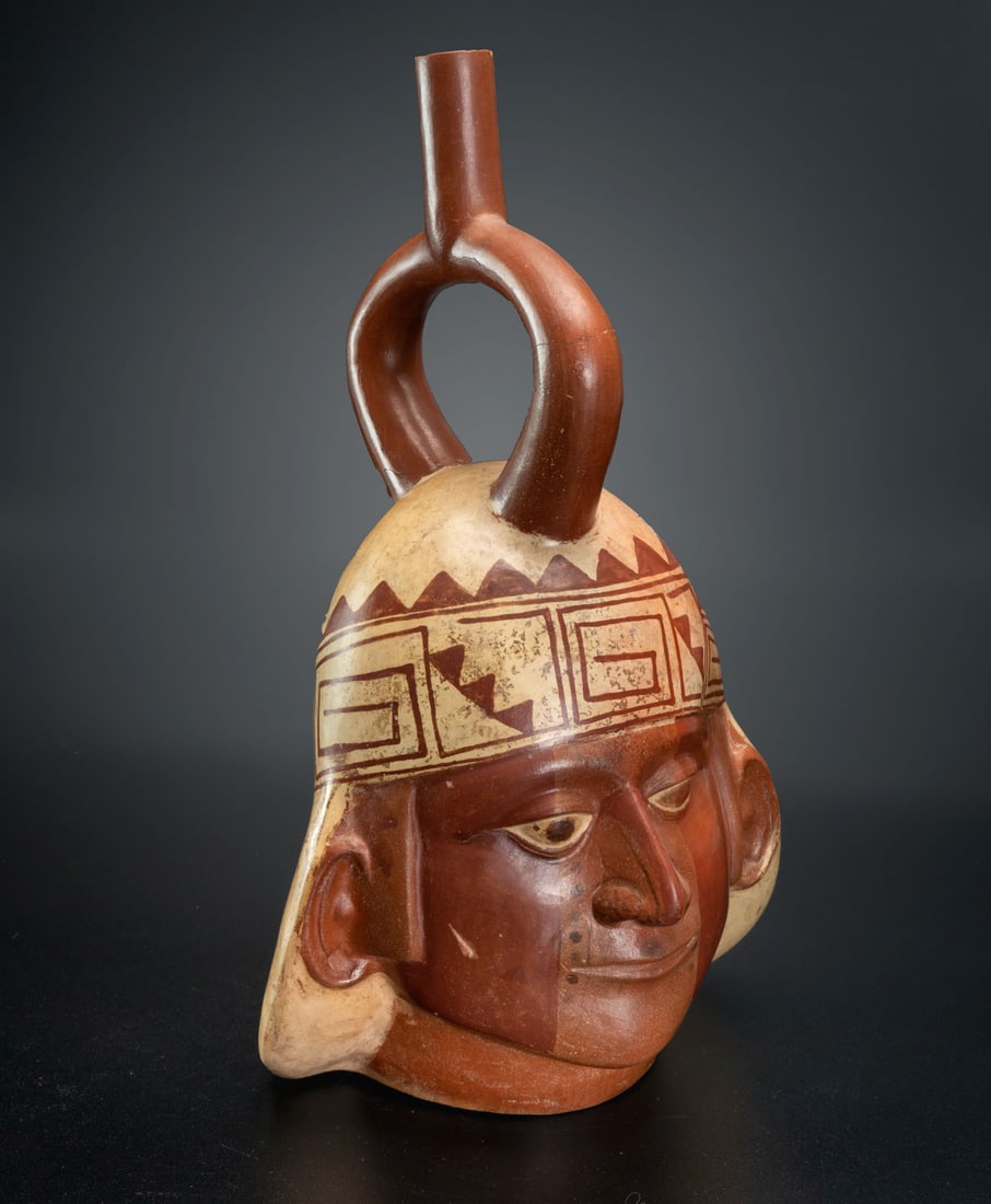 A Stirrup-Spout Effigy Bottle: Classic "Portrait Vessel", Late Moche, Peru, 450-700 CE (1 of 5)