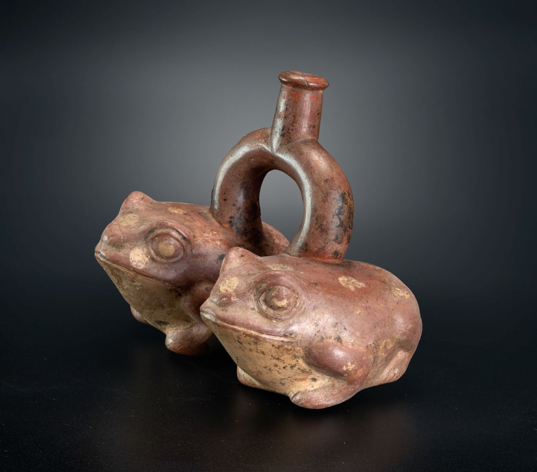 A Double Chambered Stirrup-Spout Effigy Jar: A Pair of Toads, Early Moche, Peru, 100-450 CE (1 of 4)