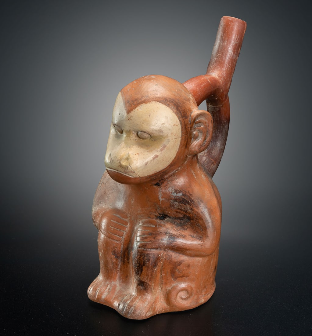 An Stirrup-Spout Effigy Bottle: Monkey, Late Moche, Peru, 450-700 CE (1 of 5)