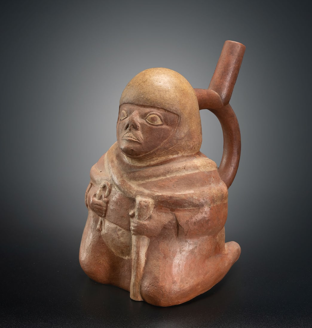 A Stirrup-Spout Effigy Bottle: Kneeling Priest, Late Moche, Peru, 450-700 CE (1 of 5)