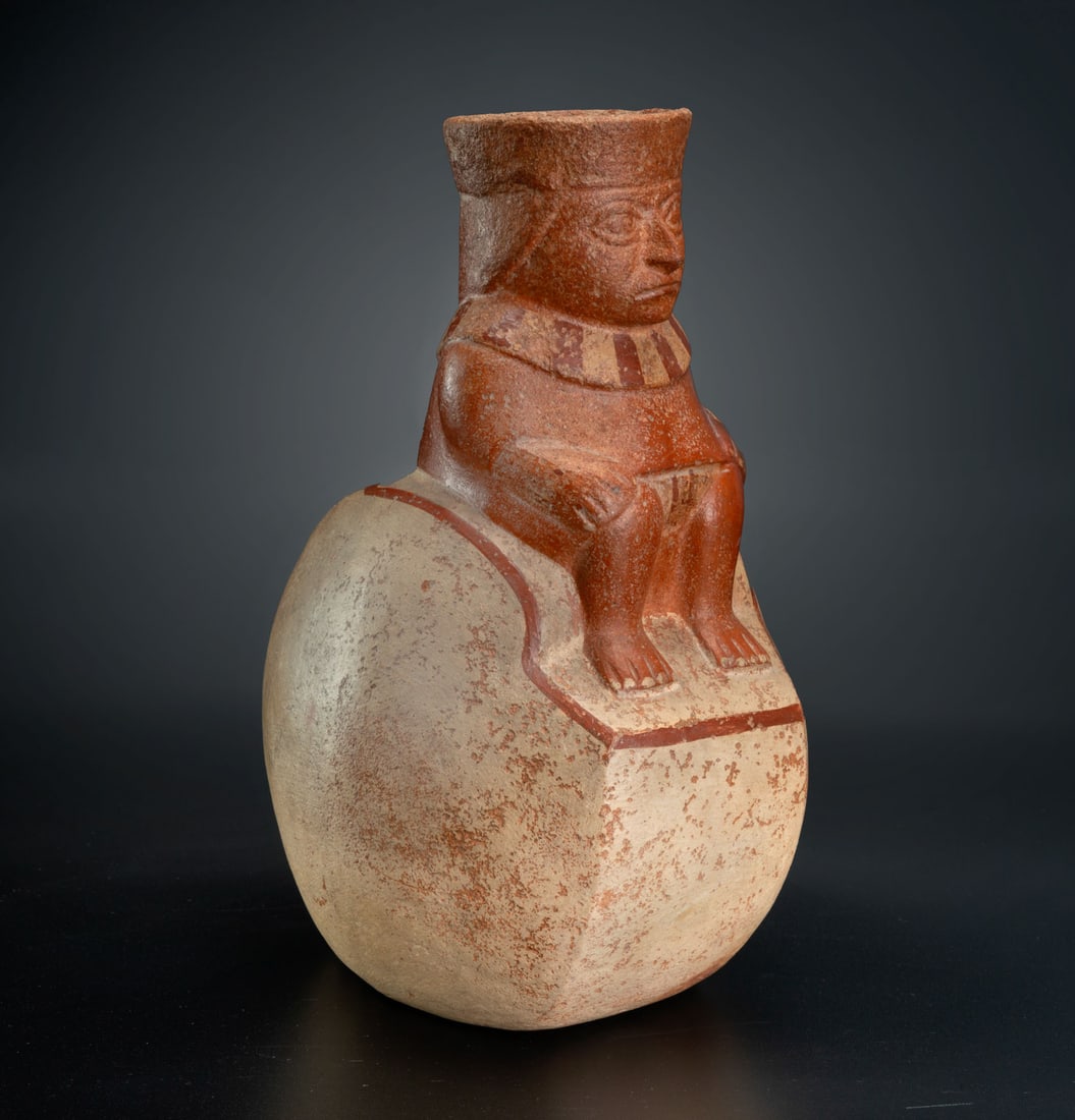 A Spouted Effigy Jar: Seated Priest, Late Moche, Peru, 450-700 CE (1 of 4)