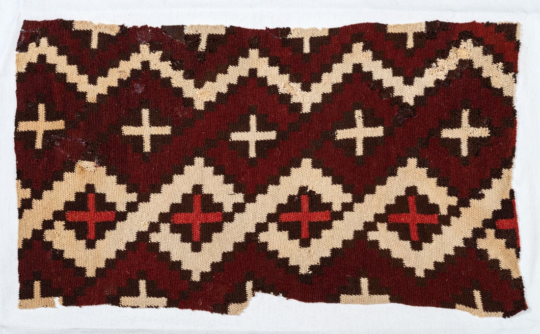 Knotted Tunics with Intertwining Serpents, Central-South Coast, Prob. Ica Valley, Peru, Early: Knotted Tunics with Intertwining Serpents, Central-South Coast, Prob. Ica Valley, Peru, Early Horizon 300-100 BCE Paracas cavernas oblique twining and cross-knit loop in yellow, orange and dark brown 
