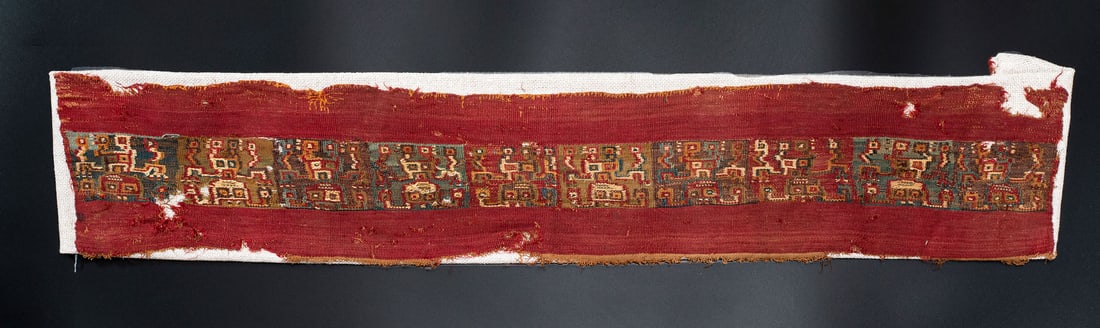 Decorated Bands with Frontal Figures Holding Staffs, Central/North-Central Coast, Peru, End of (1 of 2)