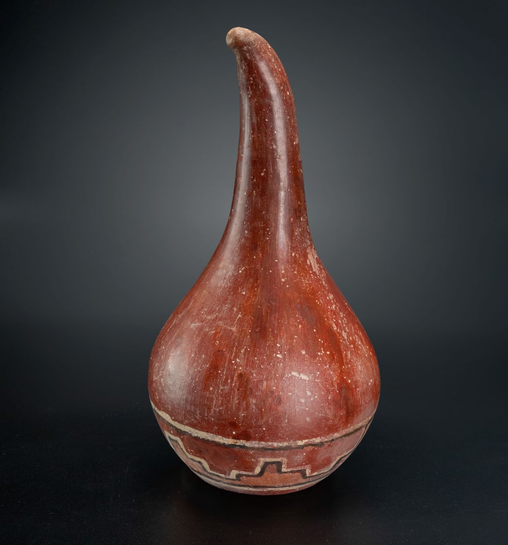 A Libation Vessel in the Form of a Calabash with Painted Geometrical Motifs, Huari-Related Local (1 of 3)