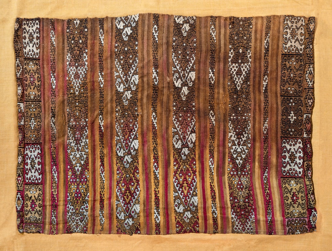 A Panel with Decorated Stripes and Minute Complex Detail, Central Coast, Peru, Late Intermediate: A Panel with Decorated Stripes and Minute Complex Detail, Central Coast, Peru, Late Intermediate Period, 1100-1470 CE Local Style Cotton and multicolored camelid fiber in plain weave with weft-face co
