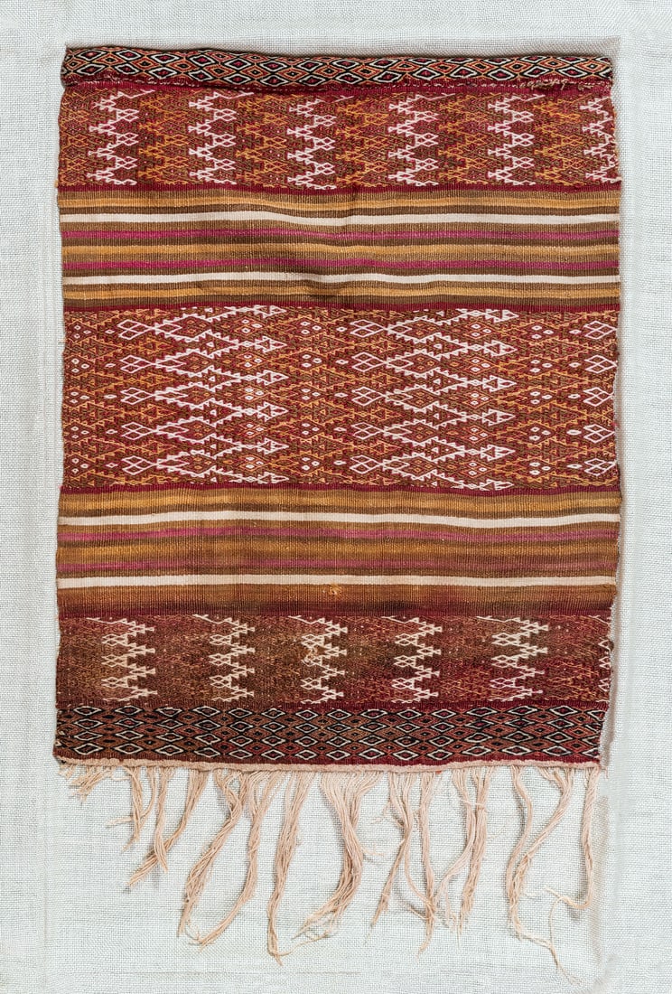 A Panel with Decorated Stripes and Minute Complex Detail, Central Coast, Peru, Late Intermediate: A Panel with Decorated Stripes and Minute Complex Detail, Central Coast, Peru, Late Intermediate Period, 1100-1470 CE Local Style Cotton and multicolored camelid fiber in plain weave with weft-face co