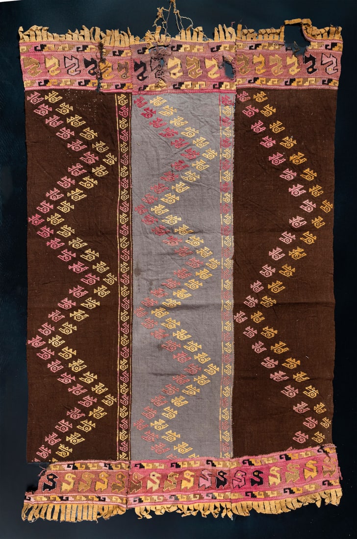 A Panel with Brocaded Birds and Tapestry, Central Coast, Peru, Late Intermediate Period, 1100-1470: A Panel with Brocaded Birds and Tapestry, Central Coast, Peru, Late Intermediate Period, 1100-1470 CE Local Style Cotton and camelid fiber. The brocaded panels in plain weave with supplementary wefts 