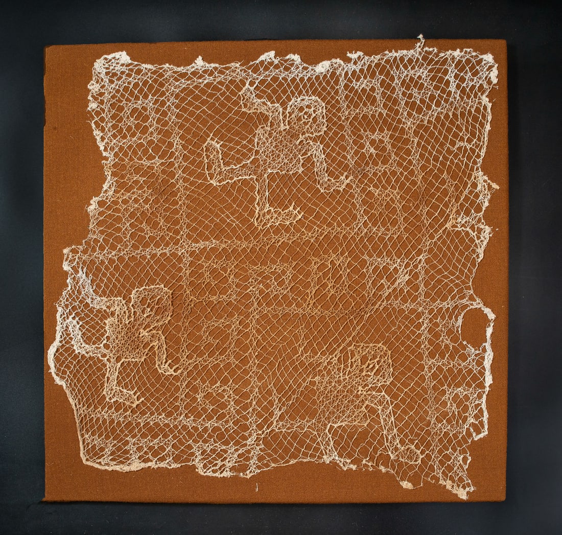 A Fragment of Chancay Veil: Frogs, Central Coat, Peru, Late Intermediate Period, 1110-1470 CE (1 of 1)