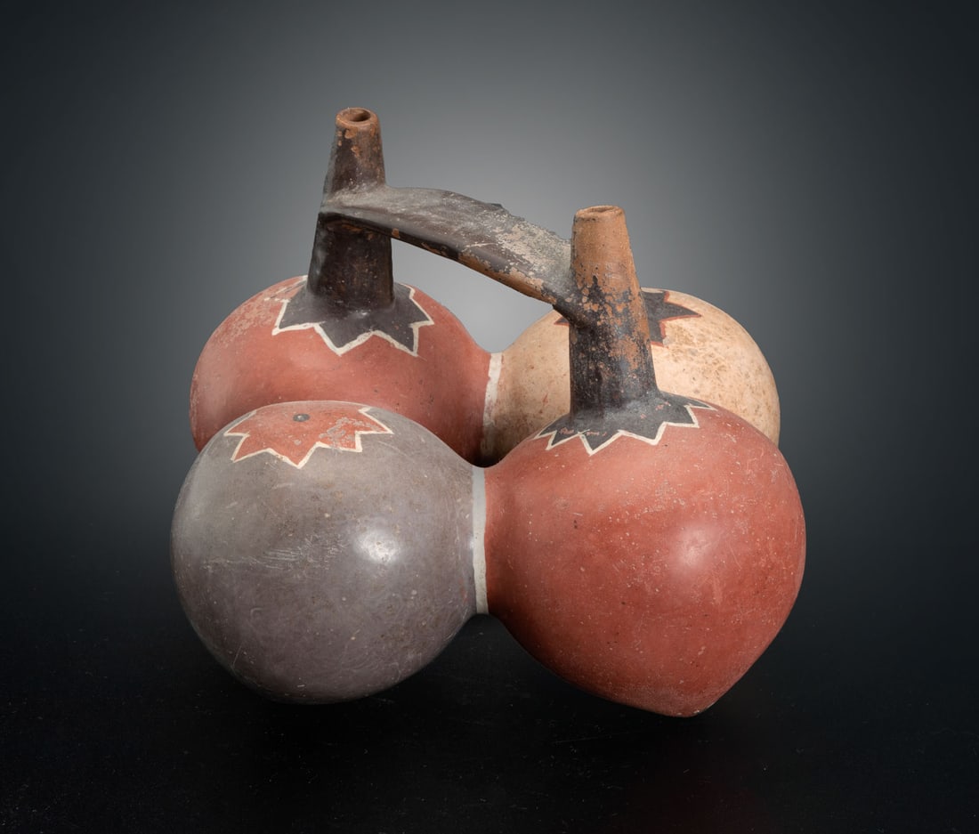 A Four-Chambered Double Spout-and-Bridge Bottle, Nasca, Peru, 100-600 CE (1 of 3)