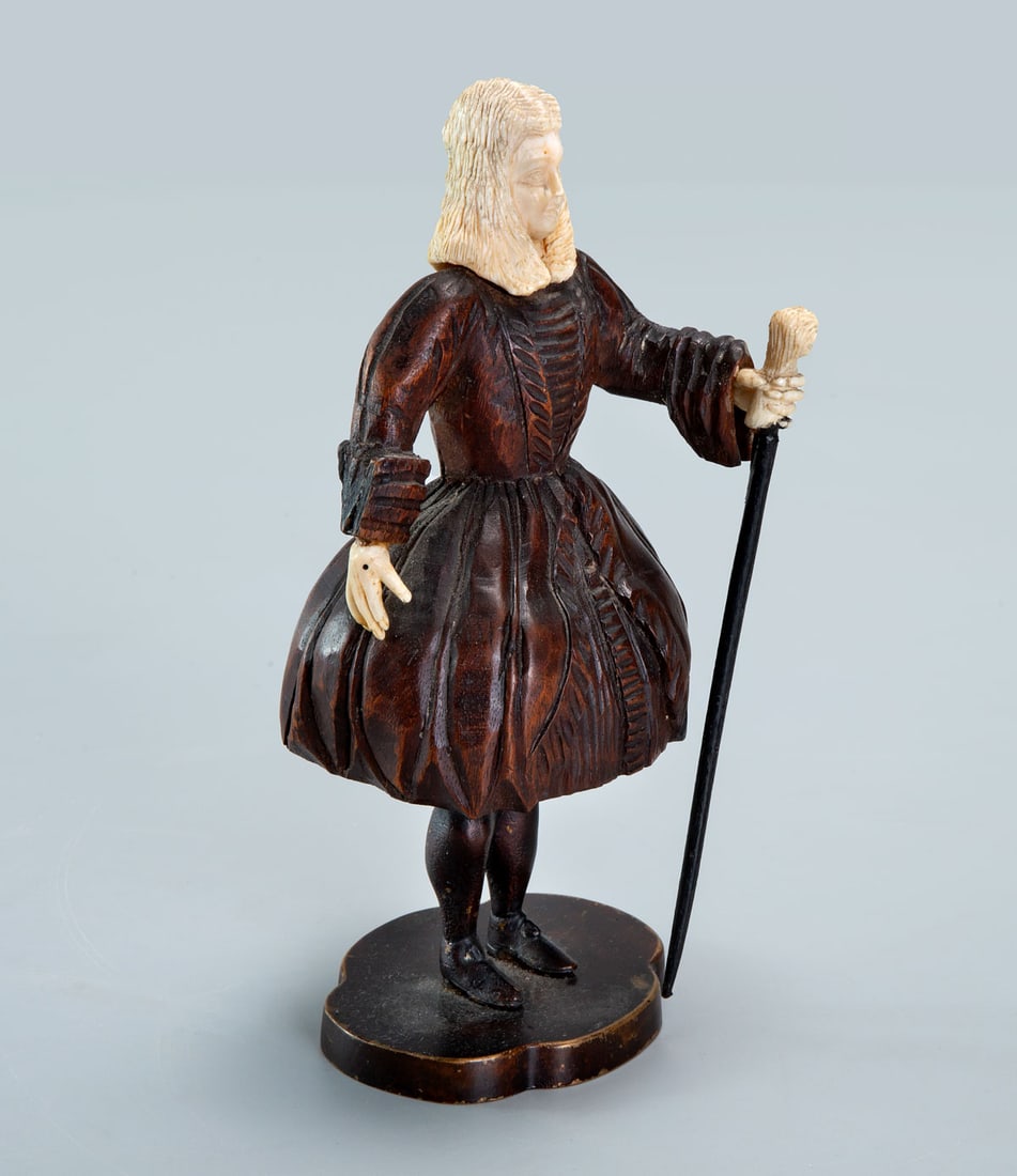 An Antique French Bronze and Carved Organic Material Figurine of a Nobleman (1 of 3)