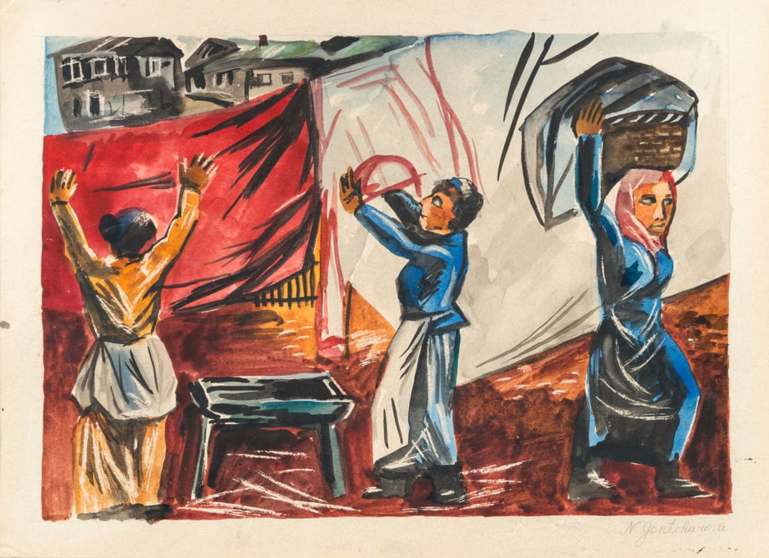 Natalia Goncharova (1881-1962), Les Lavandieres (1 of 2)